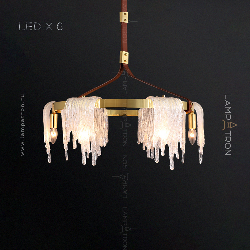 Серия дизайнерских люстр с ажурным плафоном и стекла на кожаных ремешках Lampatron PATRICE