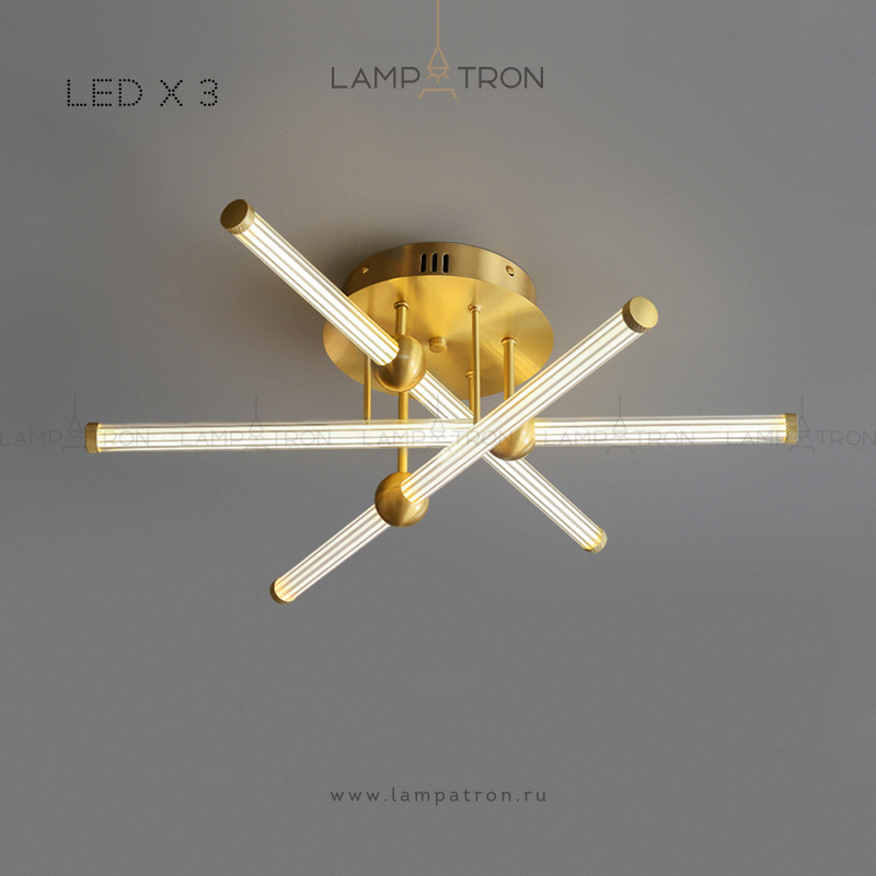 Серия потолочных светодиодных люстр с белыми плафонами цилиндрической формы в латунных держателях Lampatron BEKKA