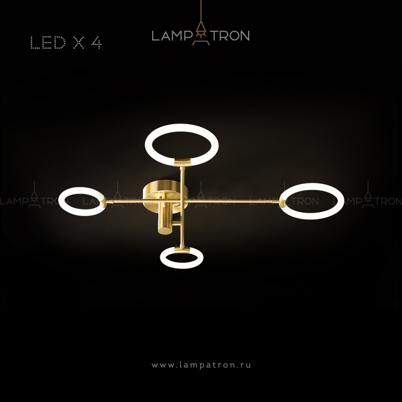 Серия потолочных люстр с плафонами в форме колец разного диаметра на горизонтальных рейках Lampatron ELKHART CH