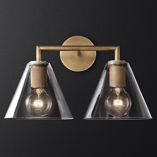 Бра RH Utilitaire Funnel Shade Double Sconce Brass Loft Concept 44.545
