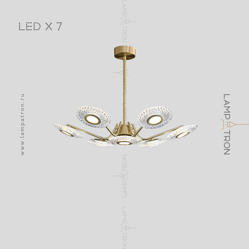 Серия светодиодных люстр на лучевом каркасе с рельефными плафонами эллиптической формы Lampatron SEVALDA CH