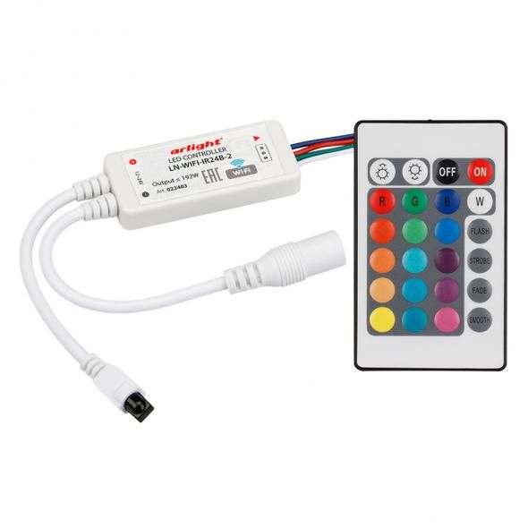 Контроллер LN-WIFI-IR24B-2 (12-24V, 72-144W, ПДУ 24кн, RGB) Arlight 022403