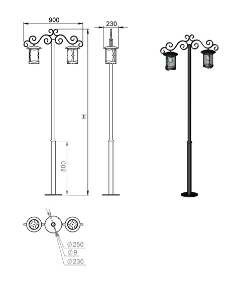 Русские фонари Валенсия столб 2-x головый 1,5 м 190-62/brg-03