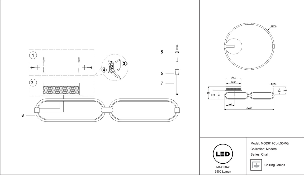 Потолочный светильник Maytoni Chain MOD017CL-L50MG