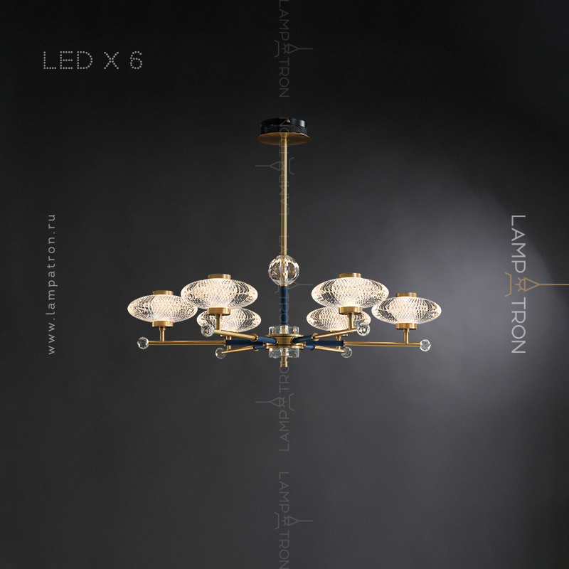 Серия светодиодных люстр с эллиптическими рельефными плафонами на лучевом каркасе с декоративными хрустальными шарами Lampatron NICOL