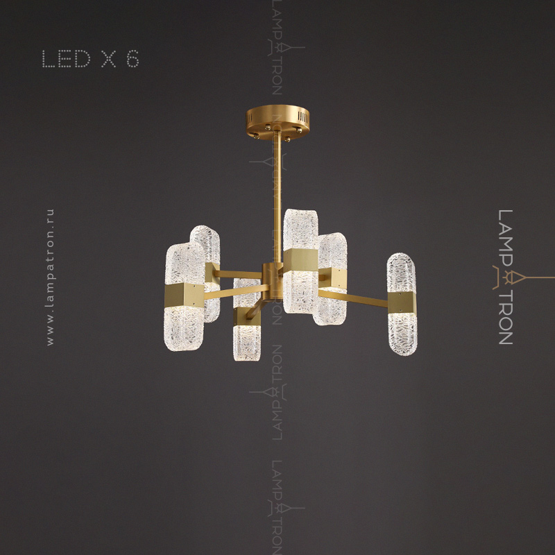 Серия светодиодных люстр на лучевом каркасе с поворотными плафонами в виде рельефных слитков Lampatron CHARLIN CH