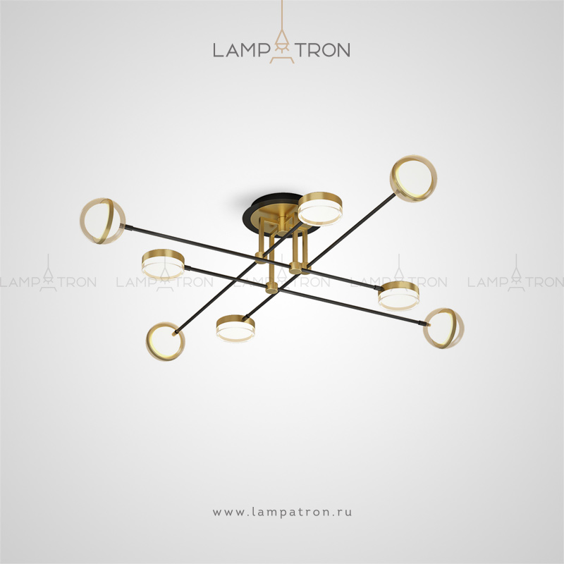 Серия потолочных люстр с двойными шарообразными и дисковидными плафонами на лучевом каркасе Lampatron LEADER