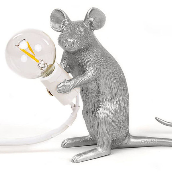 Seletti Big Mouse Lamp #2 Silver H21 Настольная Лампа Мышь