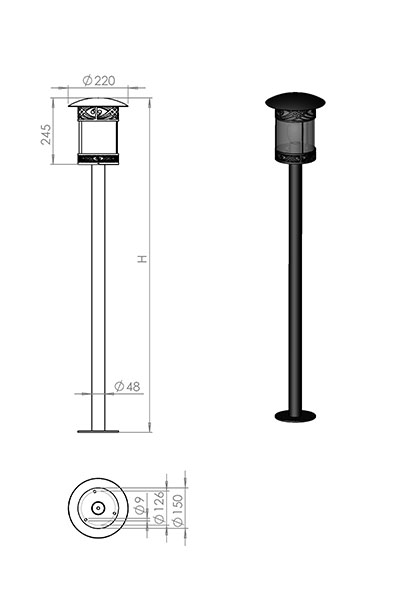 Русские фонари Sicilia столб прямой 1,5 м 120-41/bg-02