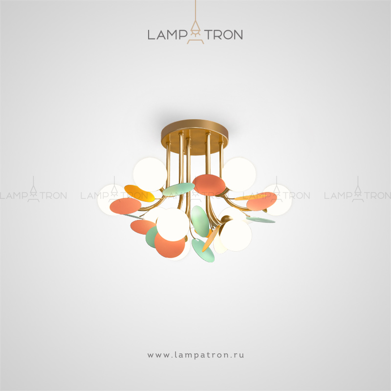 Серия потолочных люстр с шарообразными матовыми плафонами и круглыми декоративными лепестками Lampatron MATISSE CH B