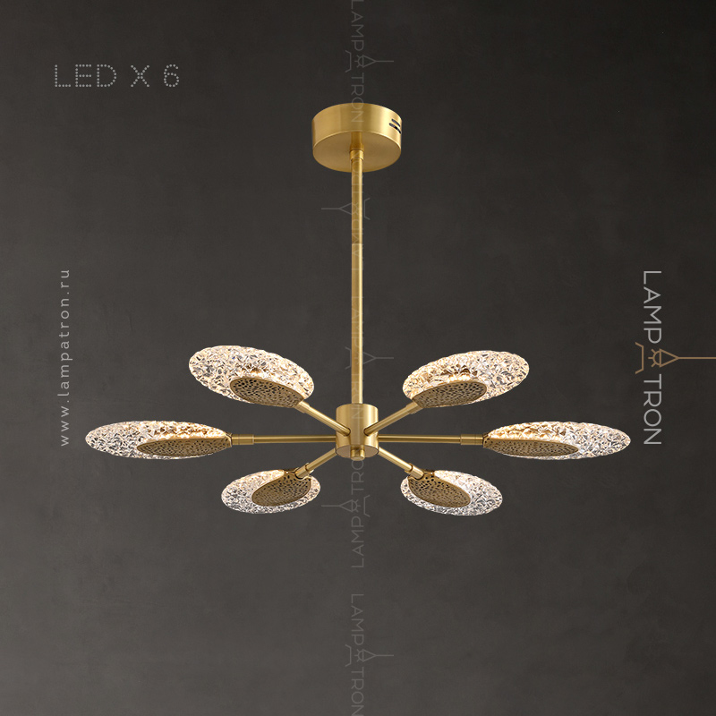 Серия светодиодных люстр на лучевом каркасе с плоскими рельефными плафонами из стекла с поворотным механизмом Lampatron CERES