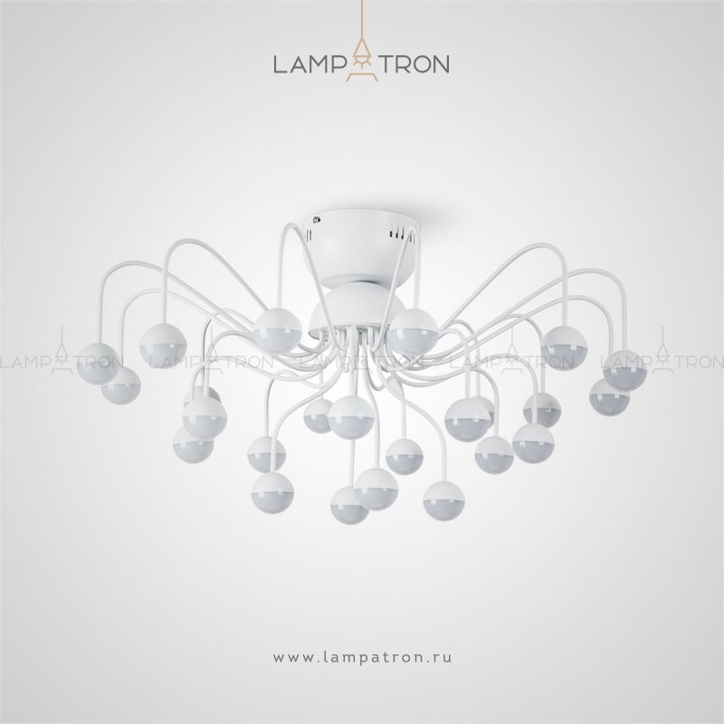 Серия потолочных люстр с шарообразными матовыми плафонами на изогнутых рожках Lampatron AQUATIO CH