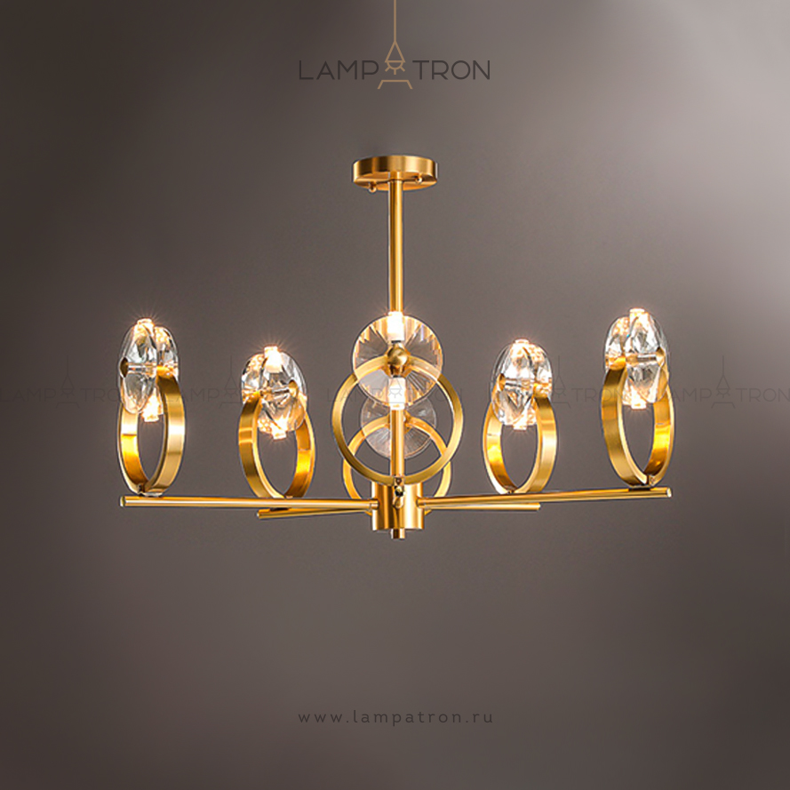 Серия люстр с круглыми плафонами в виде кристаллов на латунных кольцах Lampatron ADONICA CH B