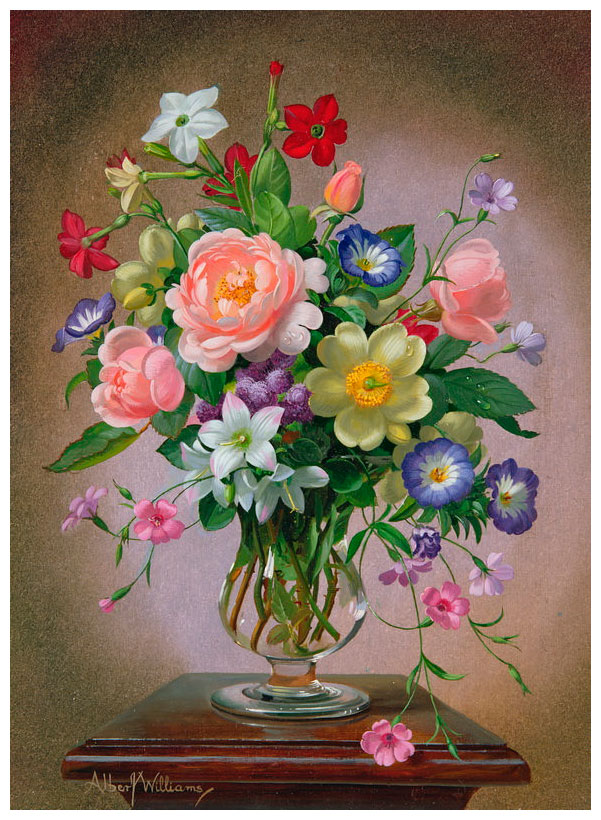 Репродукция Real-master ''Розы, Пионы, Фрезии в стеклянной вазе'' – Альберт Вильямс в Волгограде