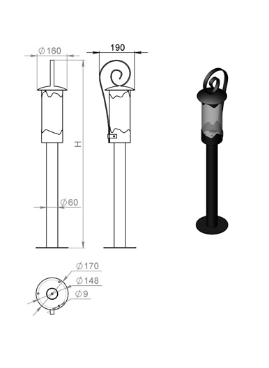 Русские фонари Лион столб прямой 1.2 м 210-33/bc-06