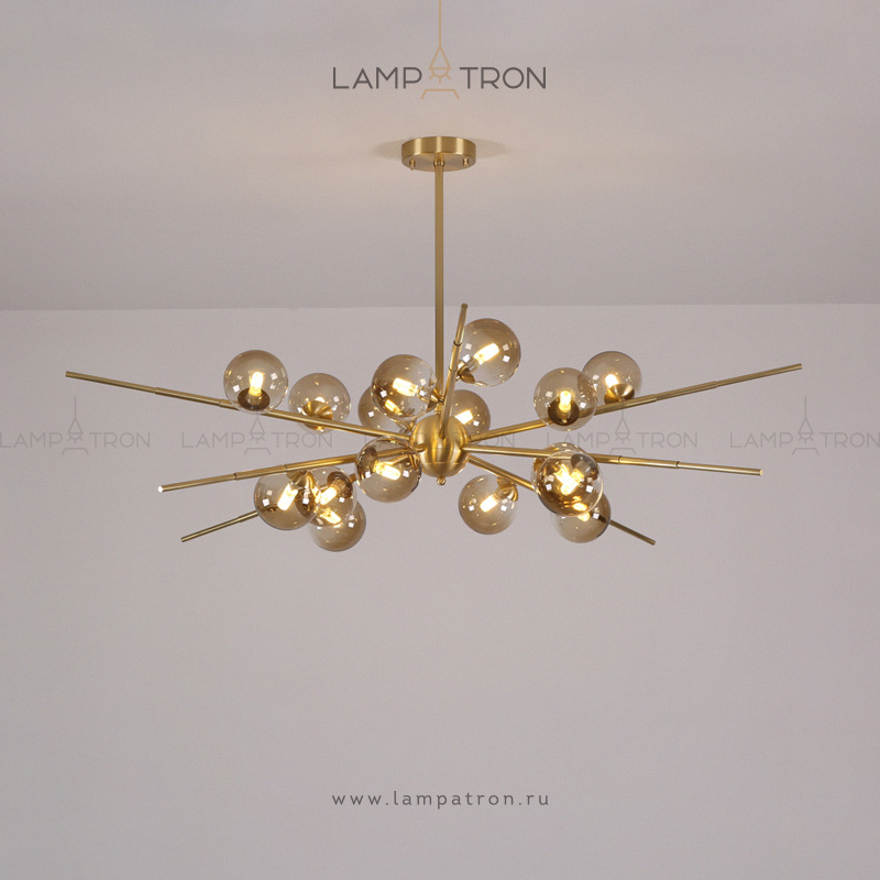 Серия дизайнерских люстр с шарообразными плафонами из стекла на лучевом каркасе со сферическим центром Lampatron PETRIN