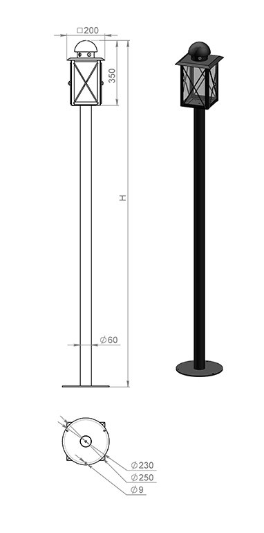 Русские фонари Бавено столб прямой 2,2 м 260-63/bg-14