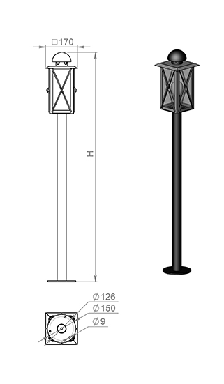 Русские фонари Бавено столб прямой 1,2 м 260-32/bg-14