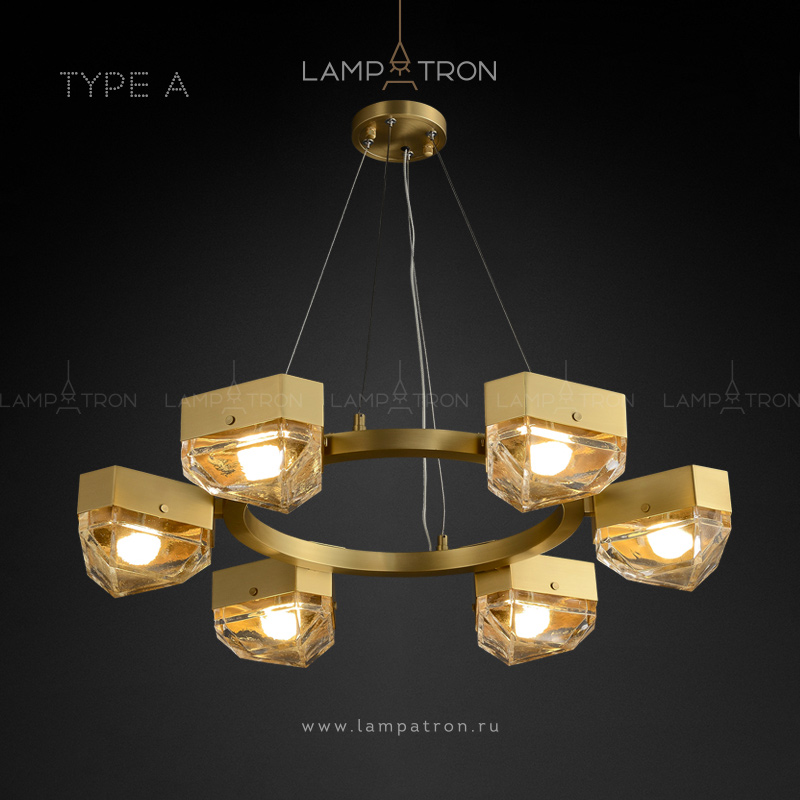 Серия светодиодных люстр со стеклянными плафонами геометрической формы на кольцевом каркасе и стойке Lampatron GALLERY CH