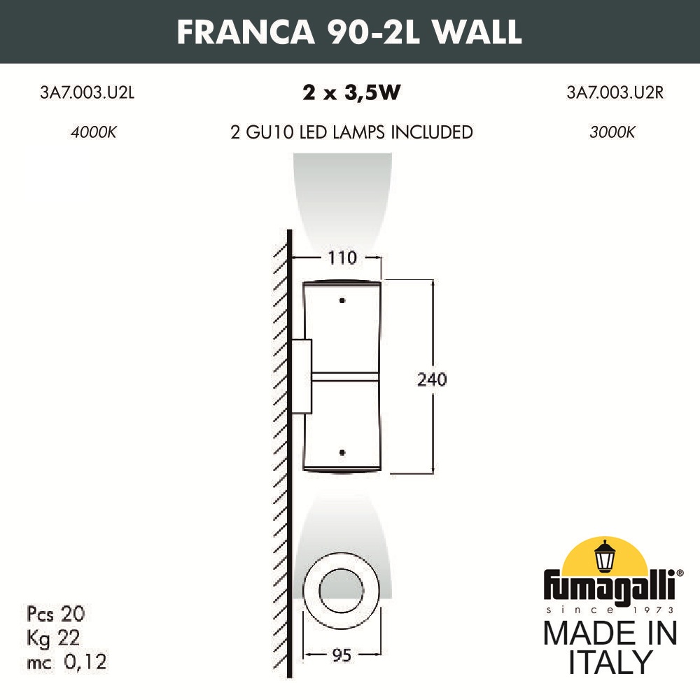 Светильник на стену FUMAGALLI FRANCA 90-2L WALL 3A7.003.000.WXU1L