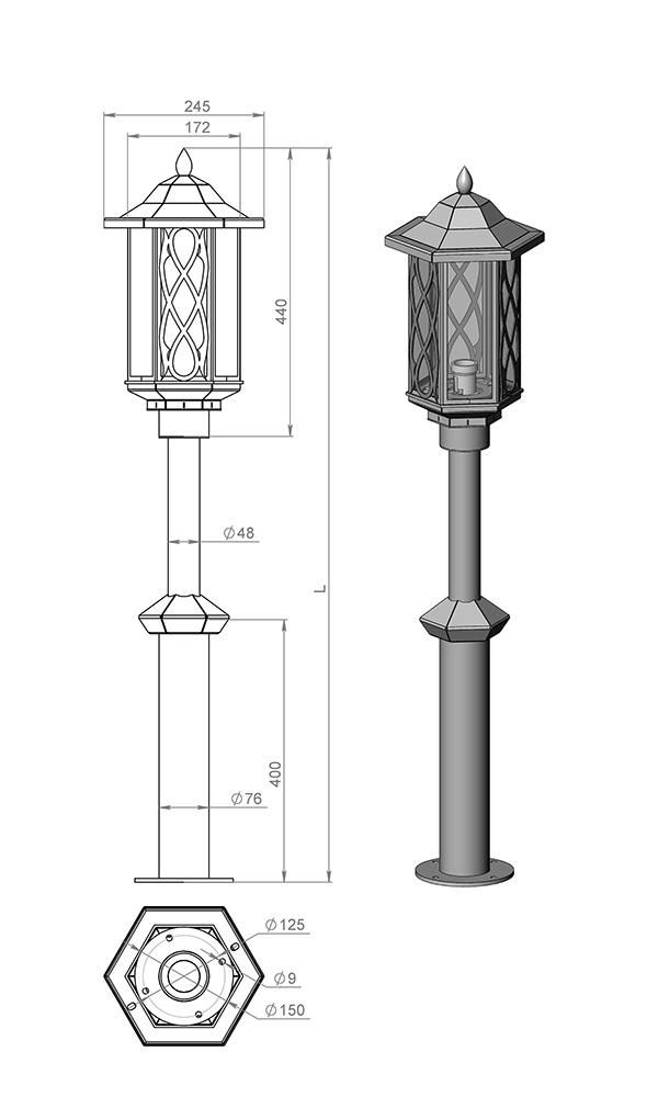 Русские фонари Гранд столб прямой 1 м 170-41/brc-11