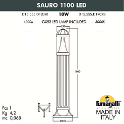 Уличный наземный светильник Fumagalli D15.555.000.VXD1L в стиле Классический. Коллекция SAURO. Подходит для интерьера 